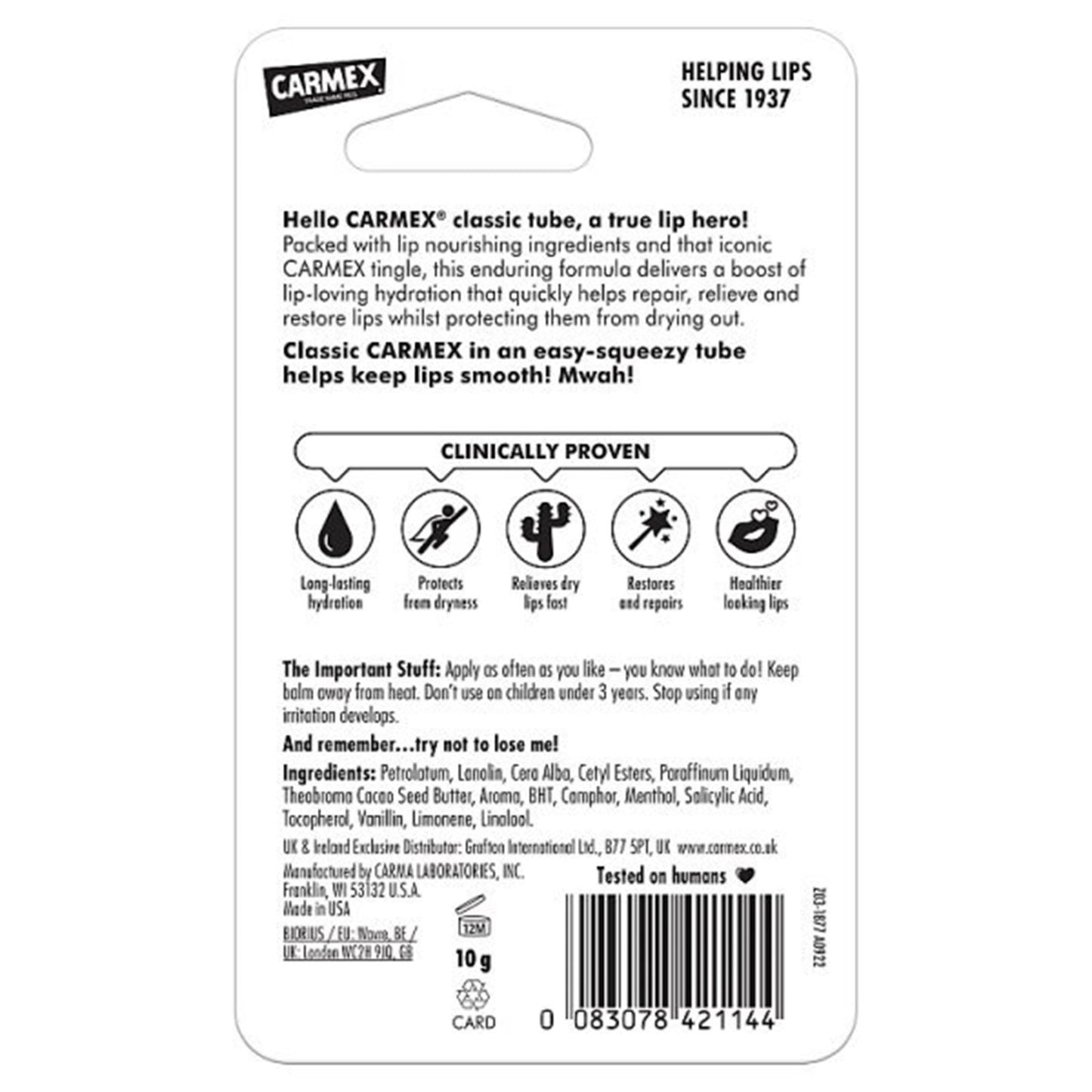 Carmex Classic Moisturising Lip Balm SPF 15 – 10g Twin Pack, Soothes & Protects