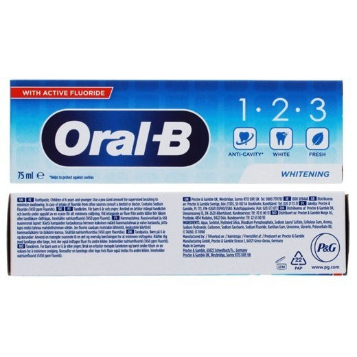 Oral-B 123 Whitening Toothpaste – 2x75ml Twin Pack, Fluoride & Cavity Care