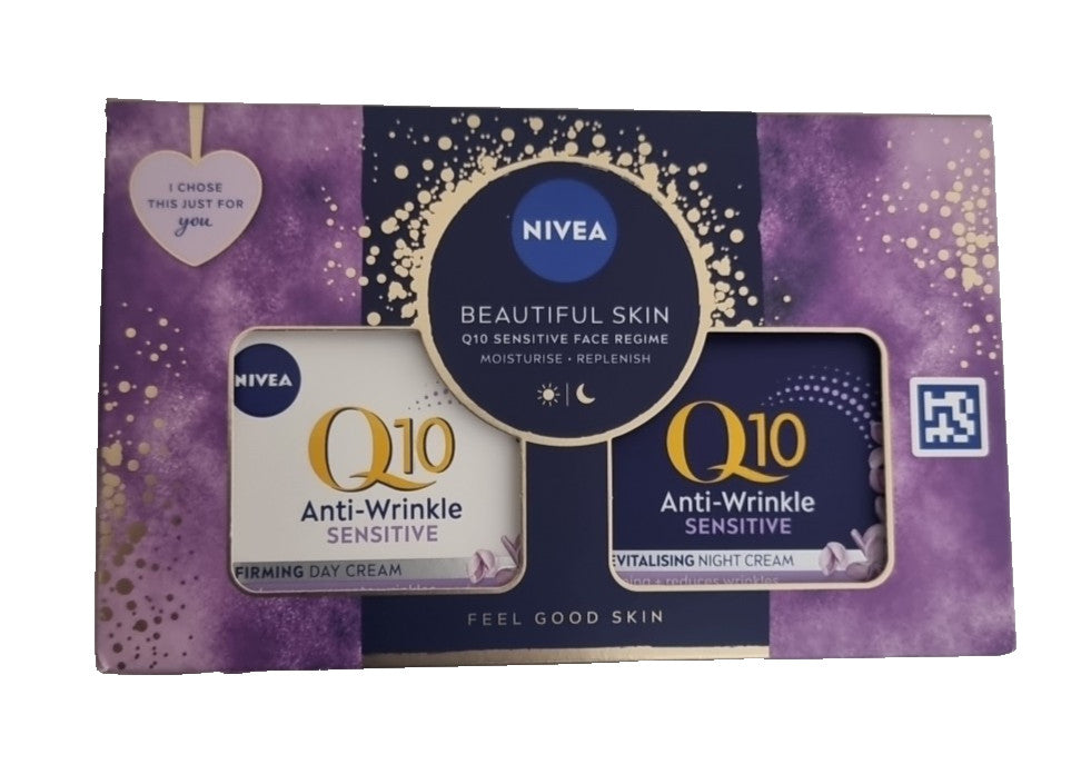 NIVEA Q10 Sensitive Anti-Wrinkle Creams – Day + Night Skincare Set, Brand New