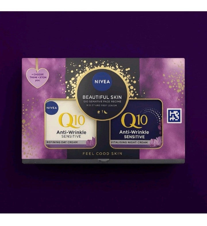 NIVEA Q10 Sensitive Anti-Wrinkle Creams – Day + Night Skincare Set, Brand New