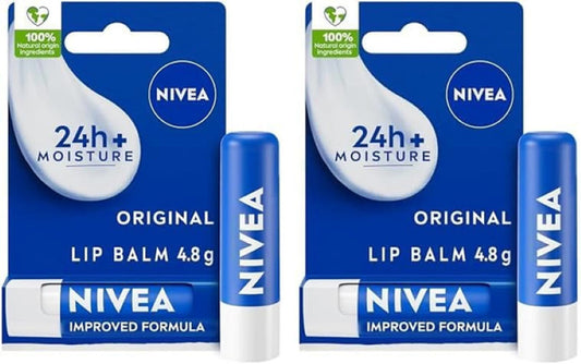 NIVEA Original Care Lip Balm | Shea Butter | 24h Moisture - Two Packs - 4.8 g
