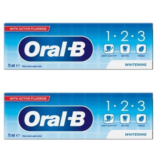 Oral-B 123 Whitening Toothpaste – 2x75ml Twin Pack, Fluoride & Cavity Care